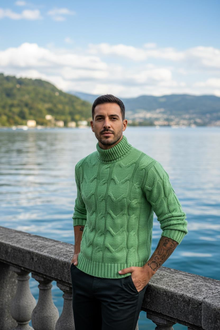 Pull irlandais col rouler Vert