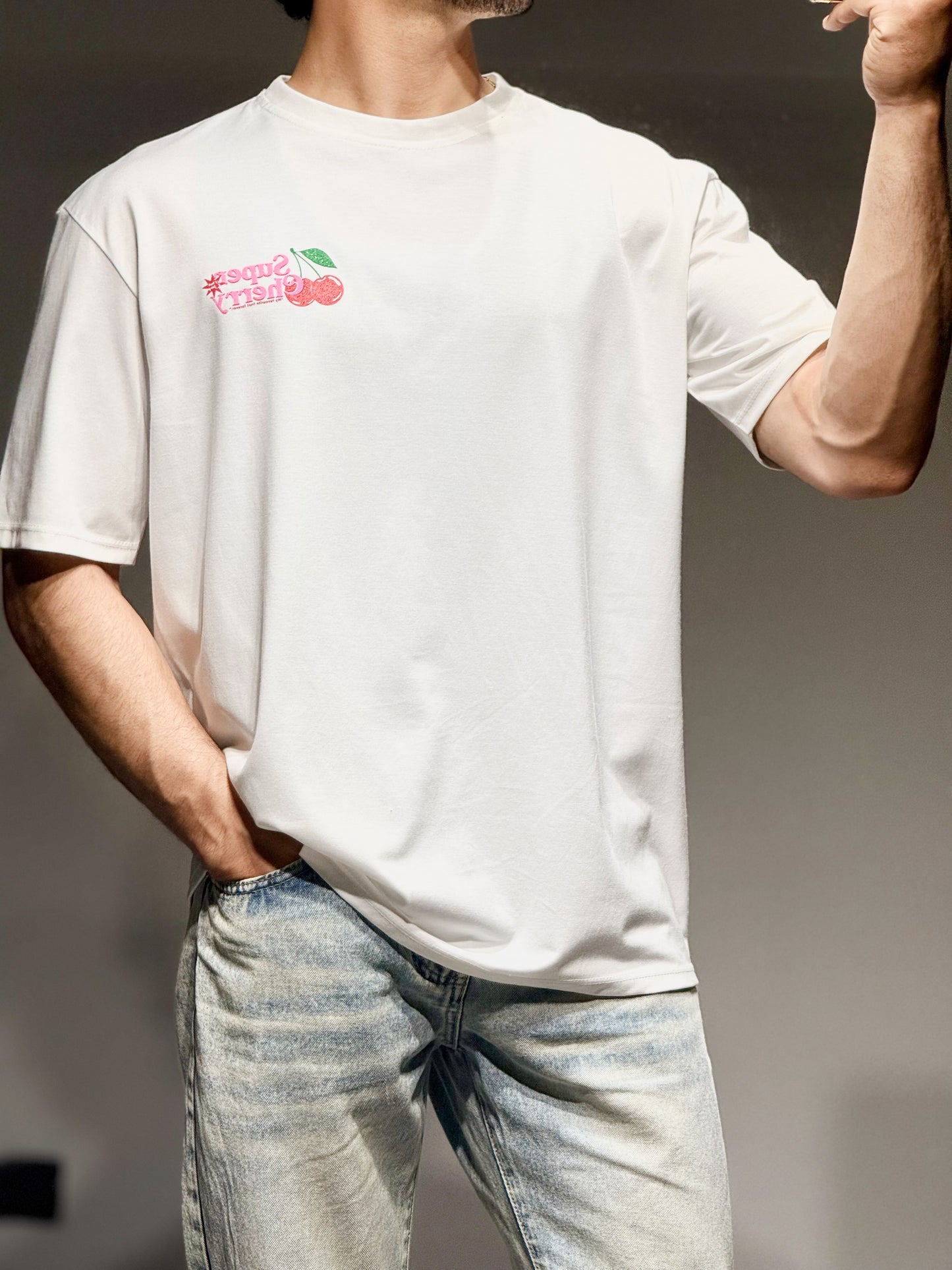 T-shirt cherry blanc