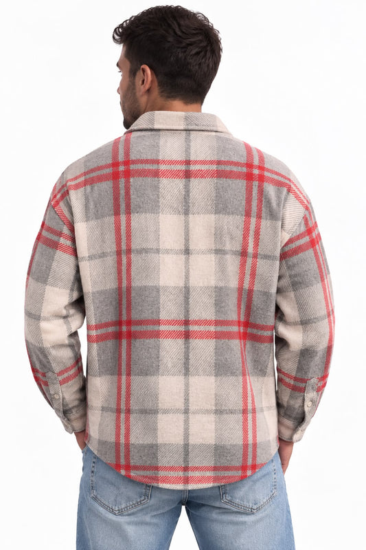 Surchemise à carreaux gris et rouges