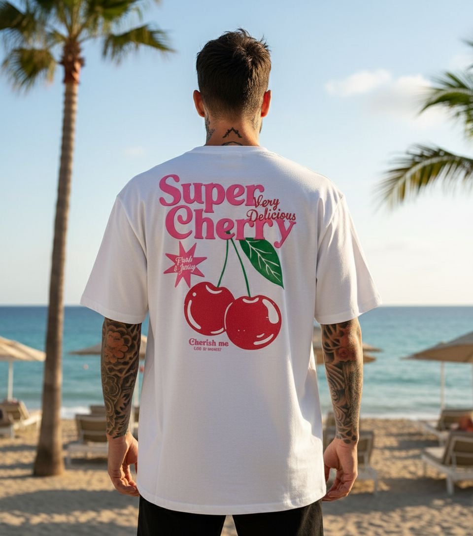 T-shirt cherry blanc