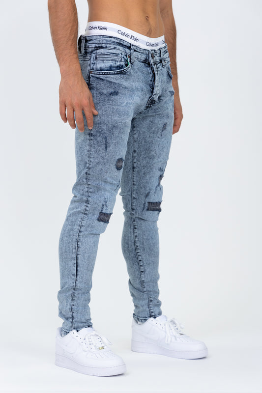 Jean coupe skinny bleu délavé
