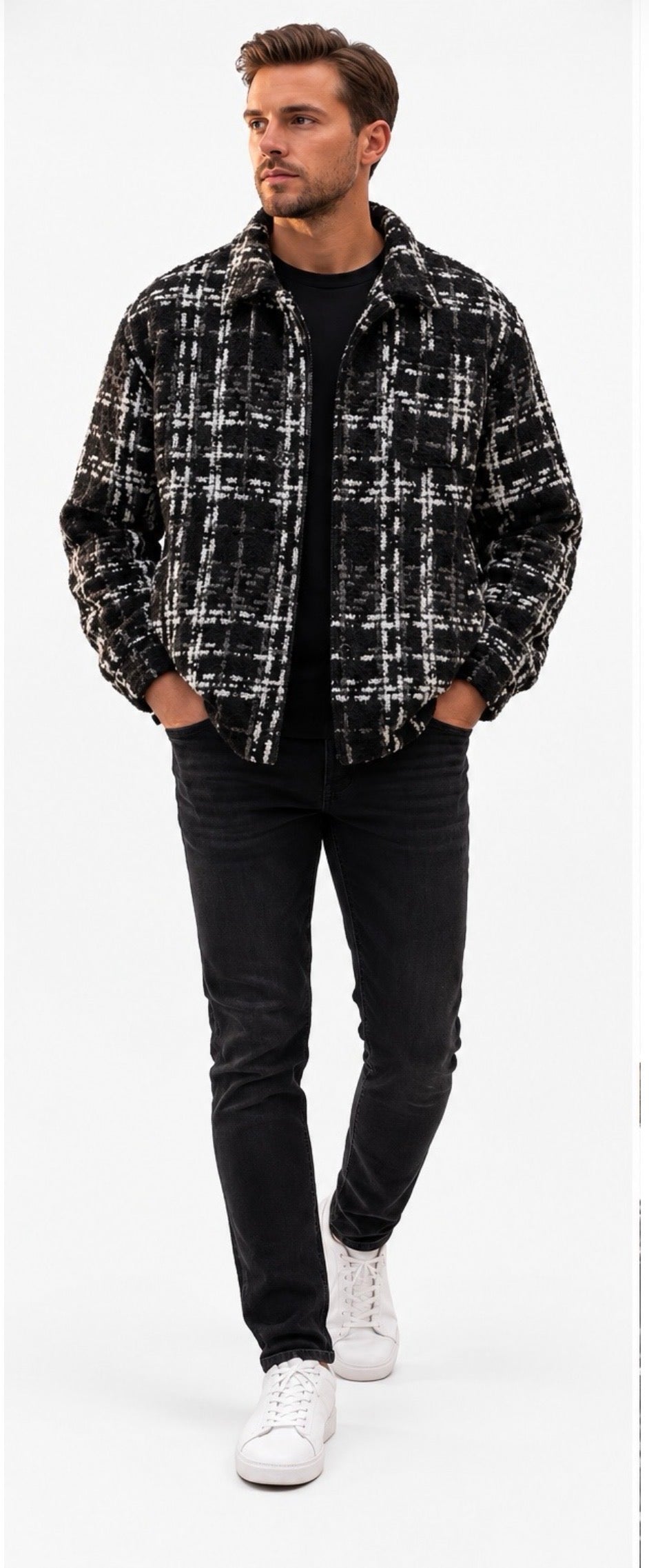 Veste à carreaux noirs et blancs