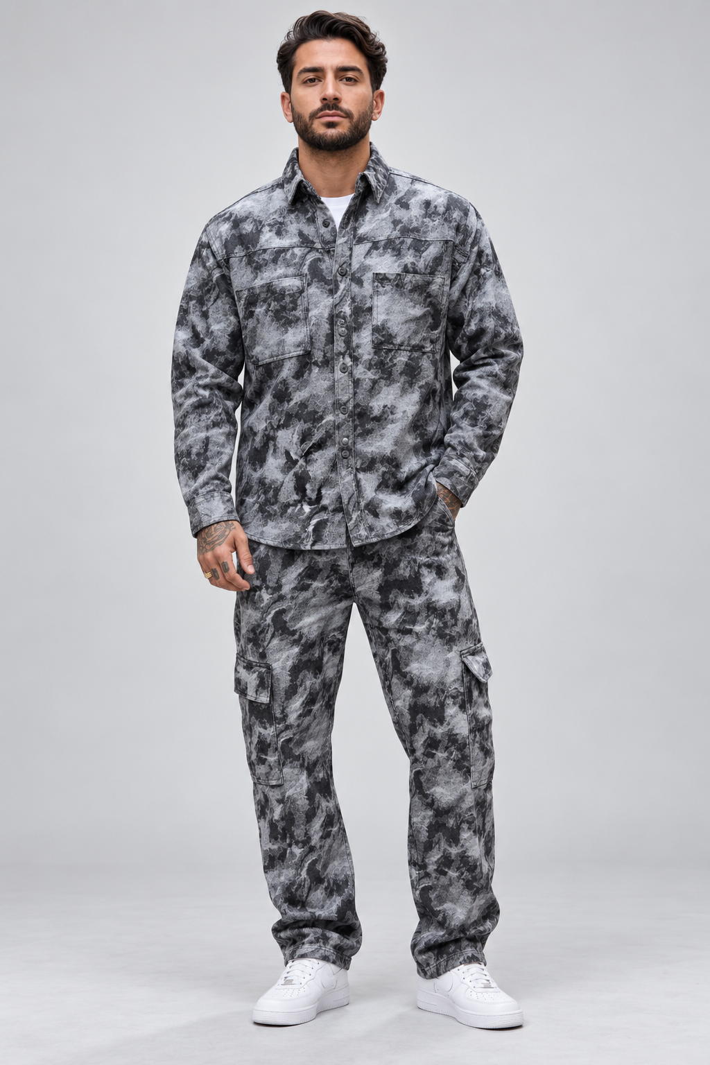 Ensemble jean artistique gris noir
