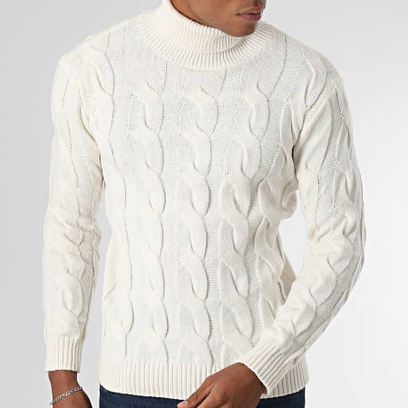 Pull irlandais col rouler Blanc