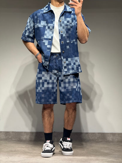 Ensemble short jean damier