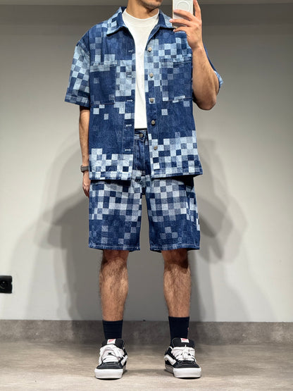 Ensemble short jean damier