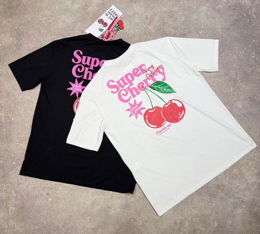 T-shirt cherry blanc