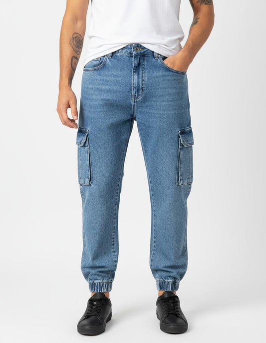 Cargo jean bleu