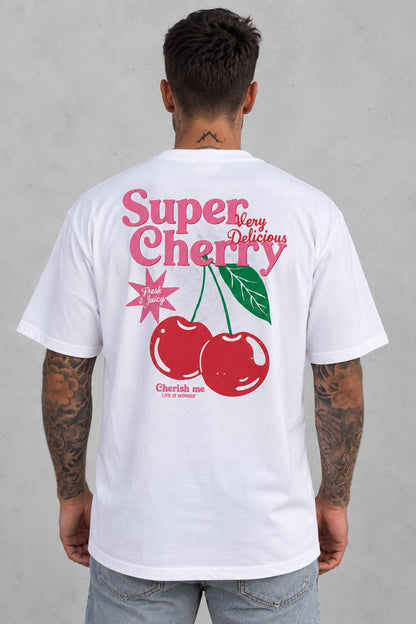 T-shirt cherry blanc