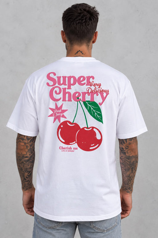 T-shirt cherry blanc