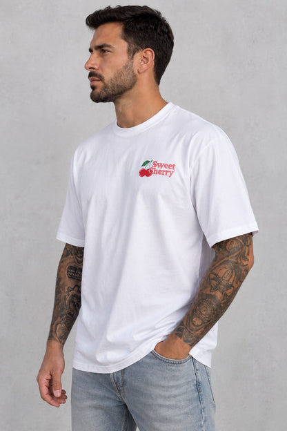 T-shirt cherry blanc