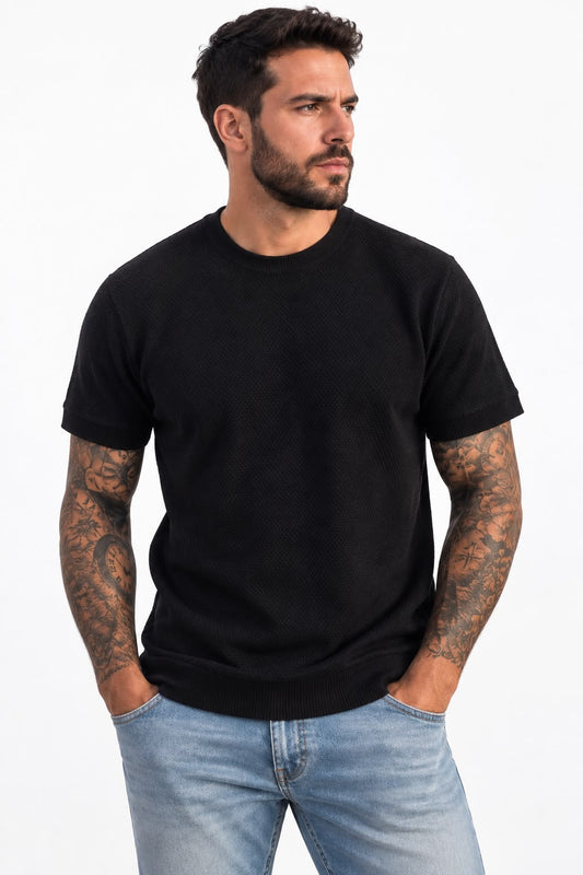 T-shirt façon pull noir