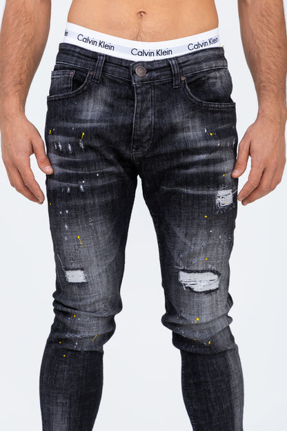 Jean coupe skinny noir peinture
