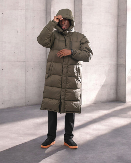 Long quilted down jacket