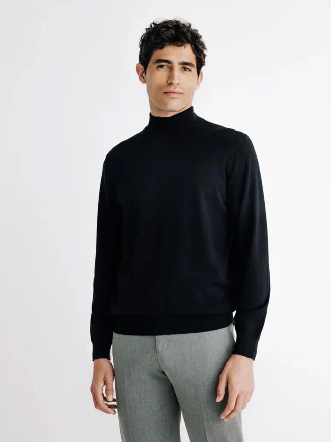 Black funnel neck sweater