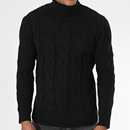 Pull irlandais col roulé noir