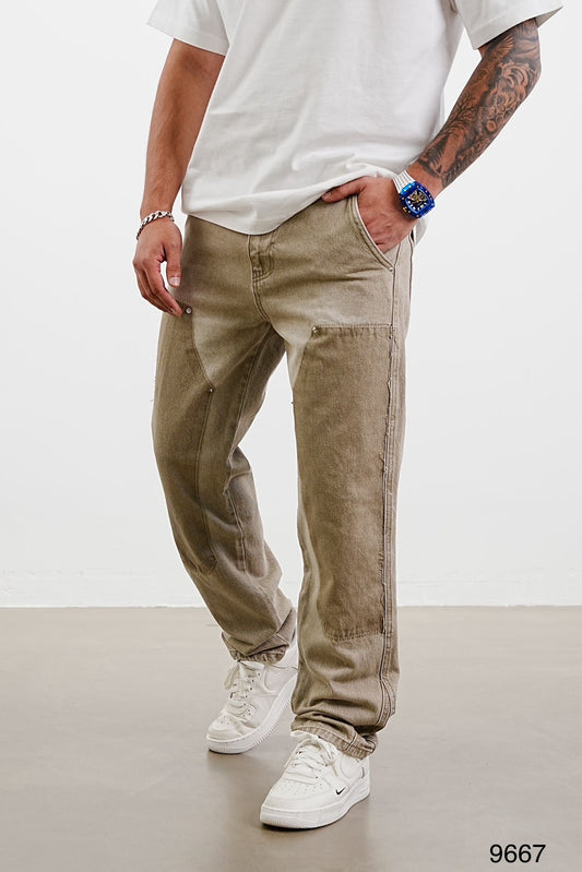 Beige gerade geschnittene Jeans