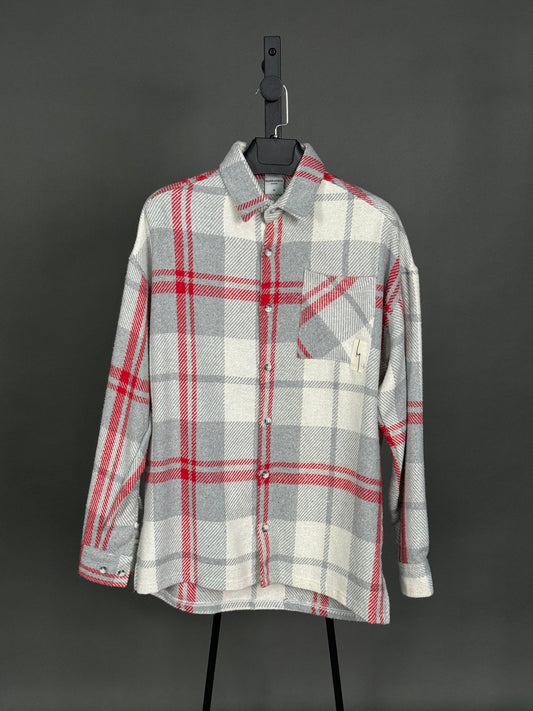 Grey and red plaid shirt