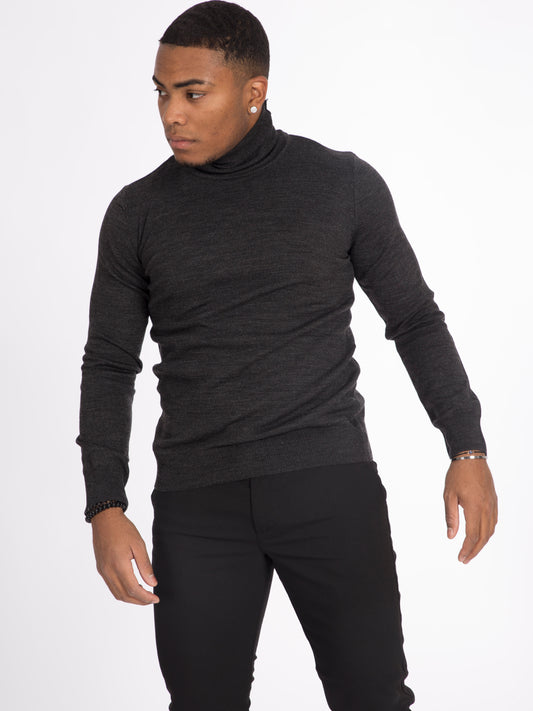 Anthrazitfarbener Rollkragenpullover